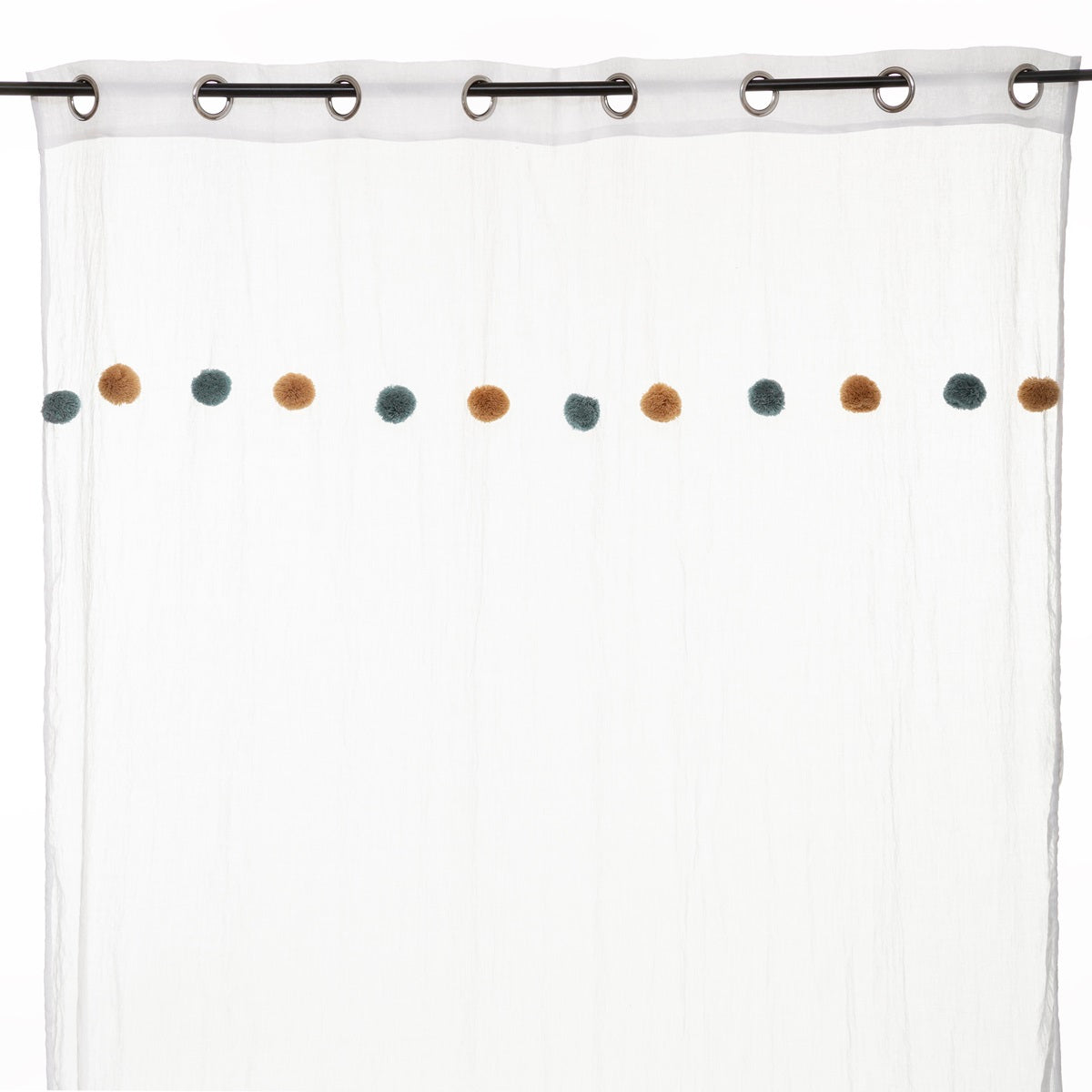 Blue and Ocher Pompom Curtain