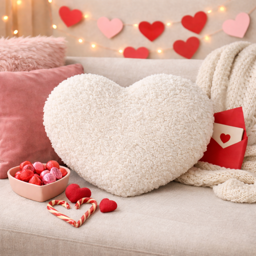 Cushion Heart Teddy Heart-Shaped Pillow 35x33 cm Polyester Knitted