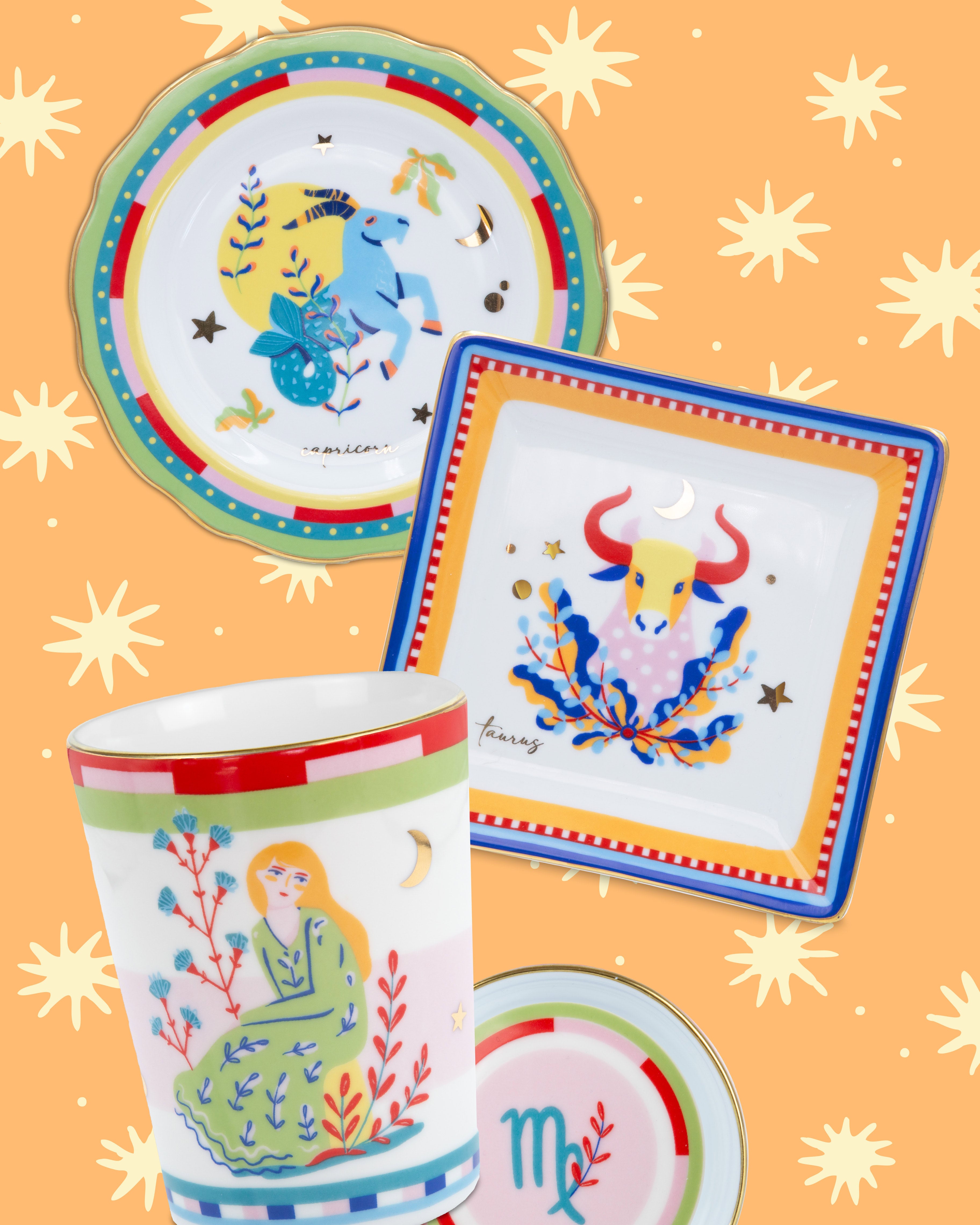 Cup with Lid/Saucer Virgo Porcelain Zodiac Mug with Saucer