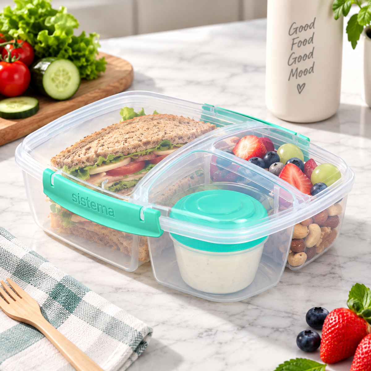 Sistema Triple Split TO GO Lunch Box with Yogurt Pot