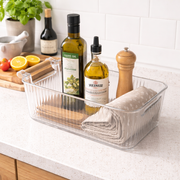 Acrylic Organizer with Wooden Handle, Clear Ribbed, Multiple Sizes