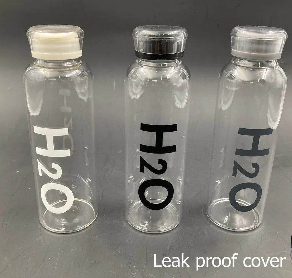 H2O Decorated Glass Water Bottle