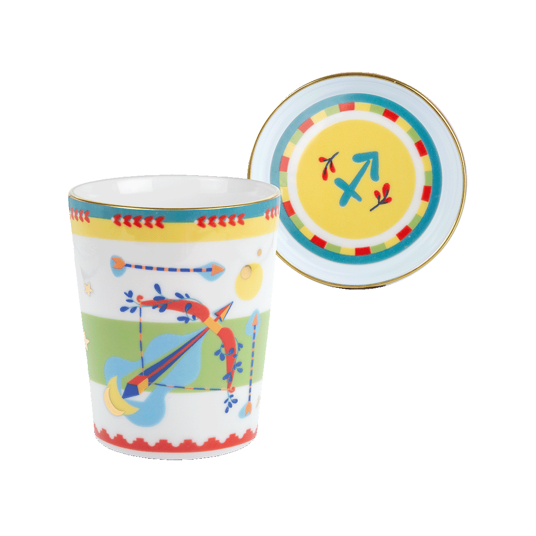 CUP WITH LID/SAUCER SAGITTARIUS Porcelain Zodiac Vibe Cup Ø9cm H12cm