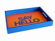 Wooden Serving Tray “SAY HELLO” 38 × 28 cm – Plexi Inner Top