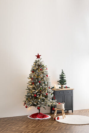 Snowstorm Flocked Artificial Tree - Green Snow-Effect PVC & Steel (180/210 cm)