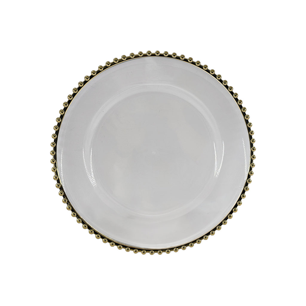 Golden Transparent Beaded Placemat Decorative Charger Plate 33cm