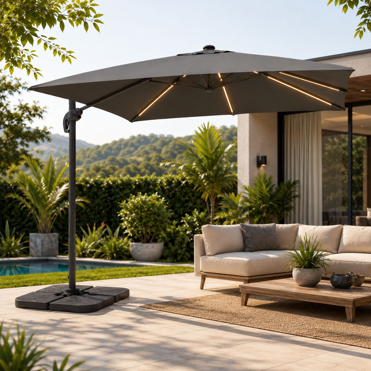 Premium Steel Outdoor Umbrella 3x3M with LED Lights