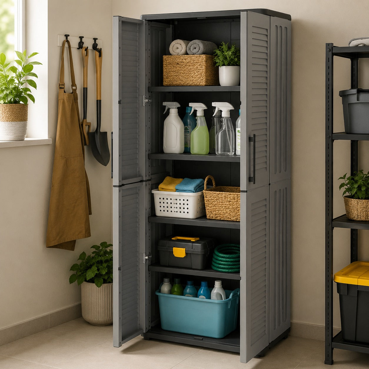 Full Height Plastic Cabinet - Dark Grey, Durable, Eco-Friendly