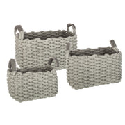 Set of 3 Grey Woven Cotton Baskets with Rectangular Handles