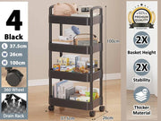 Plastic Rectangular Rack Trolley 4 Tiers, Black