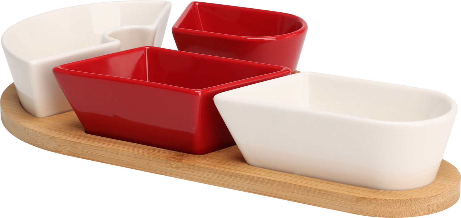 SERVING SET 5PCS CANDY CANE – Stoneware Bowls with 100% FSC Bamboo Board