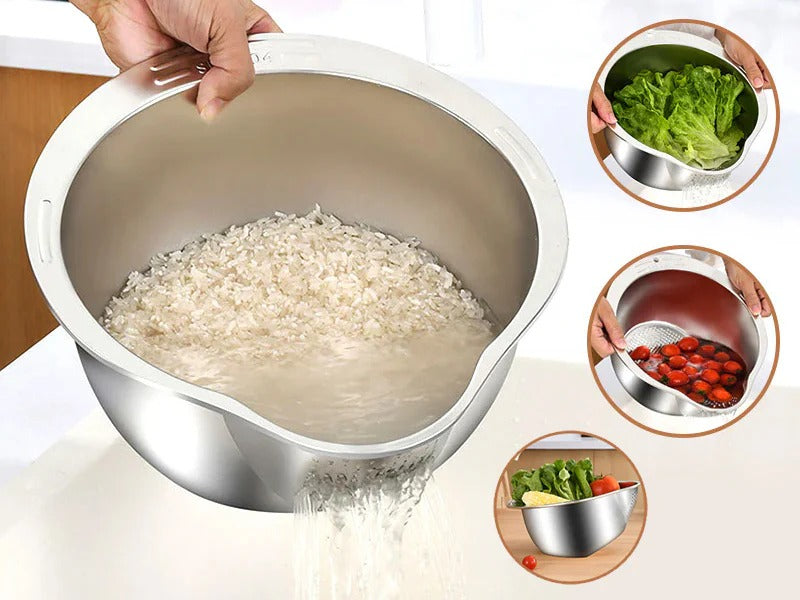 Stainless-Steel Rice Strainer with Dual Handles