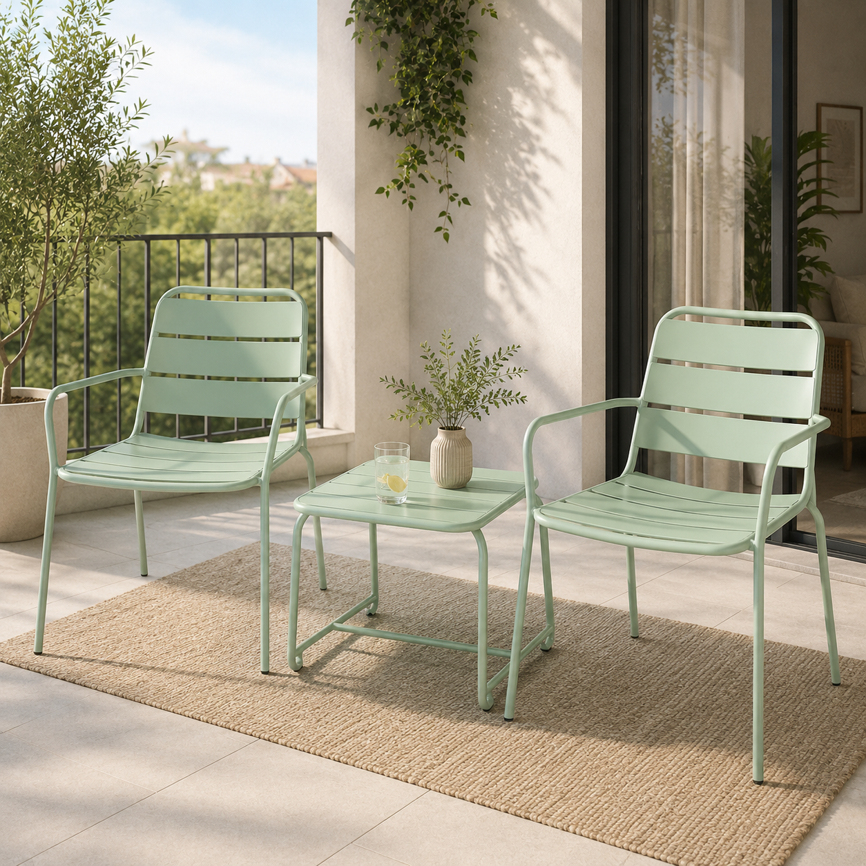 OUTDOOR STEEL SET 1+1 WITH TABLE