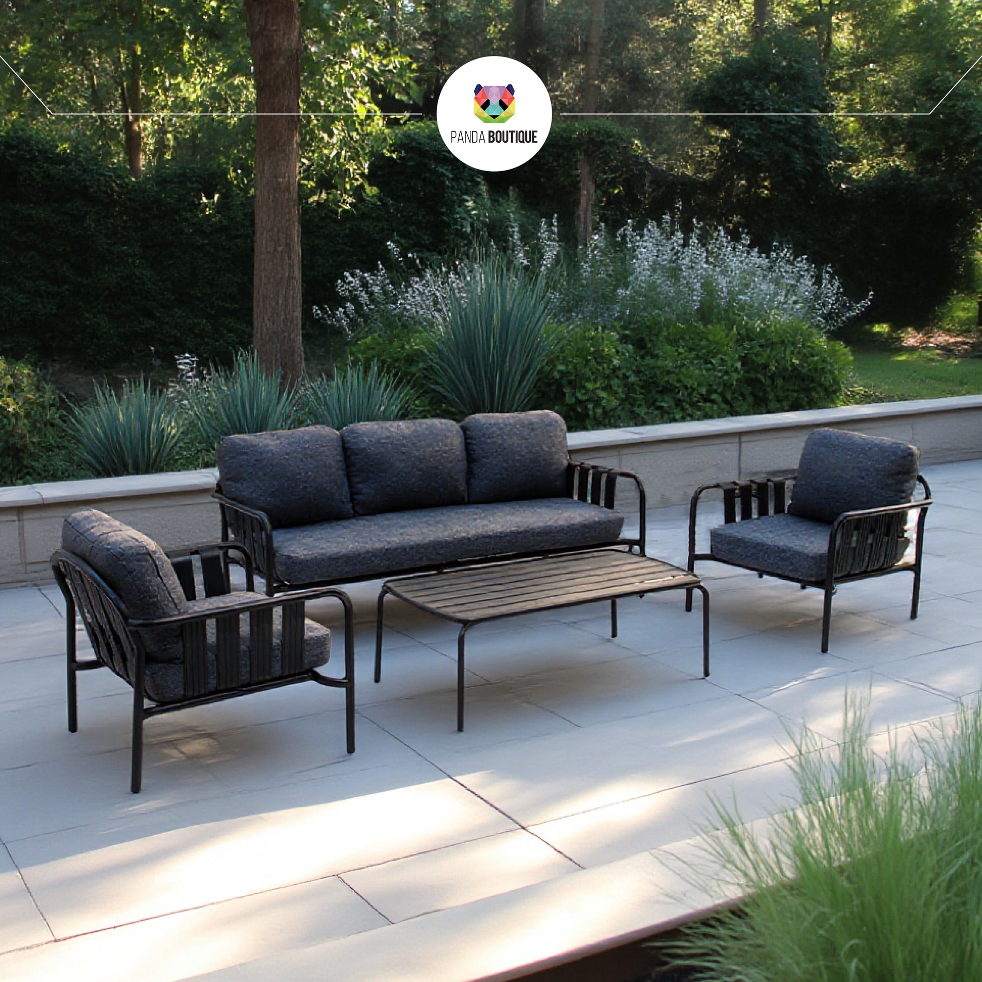 Valetta Aluminum Outdoor Set, Modern Garden Lounge Furniture, Dark Gray Cushions