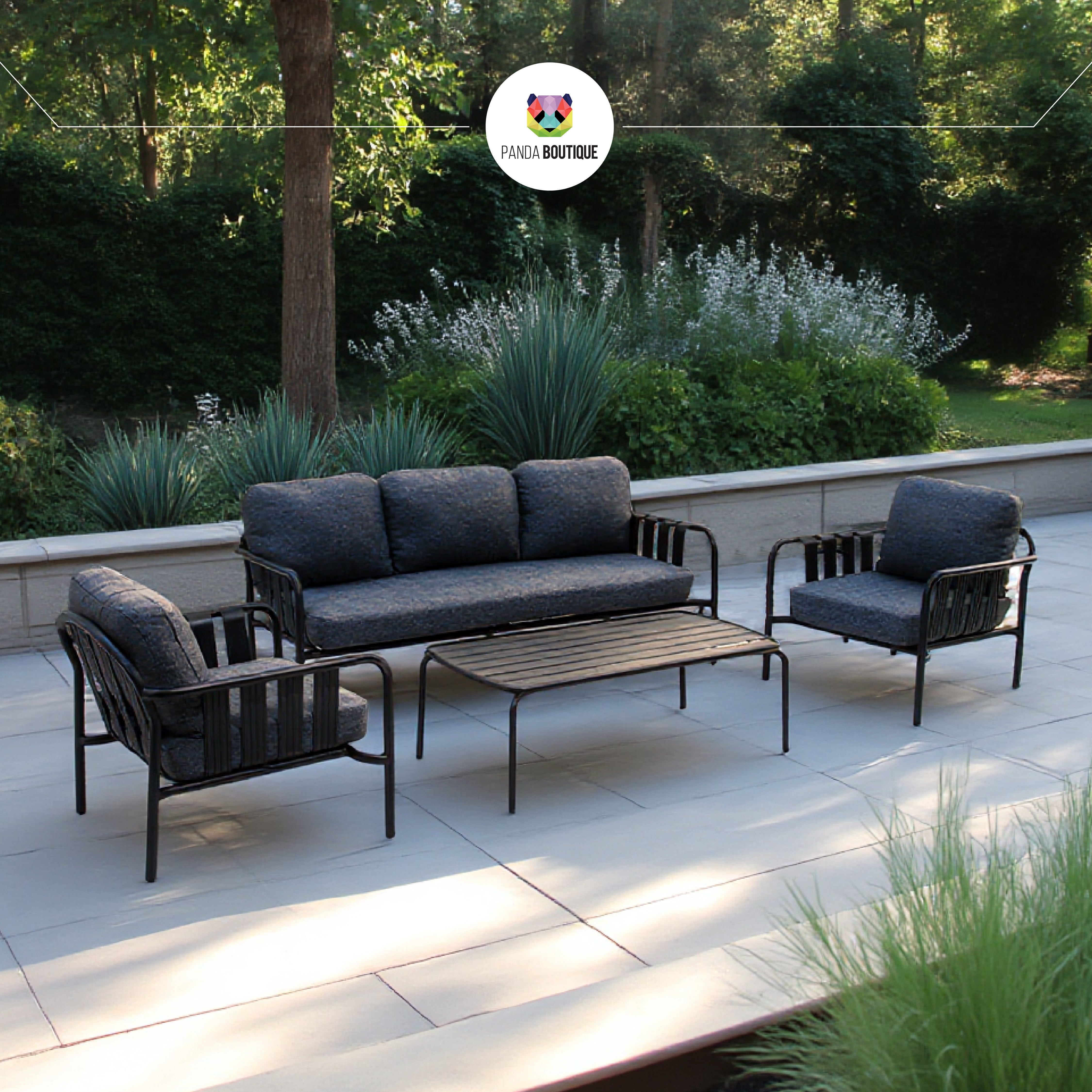 Valetta Aluminum Outdoor Set, Modern Garden Lounge Furniture, Dark Gray Cushions