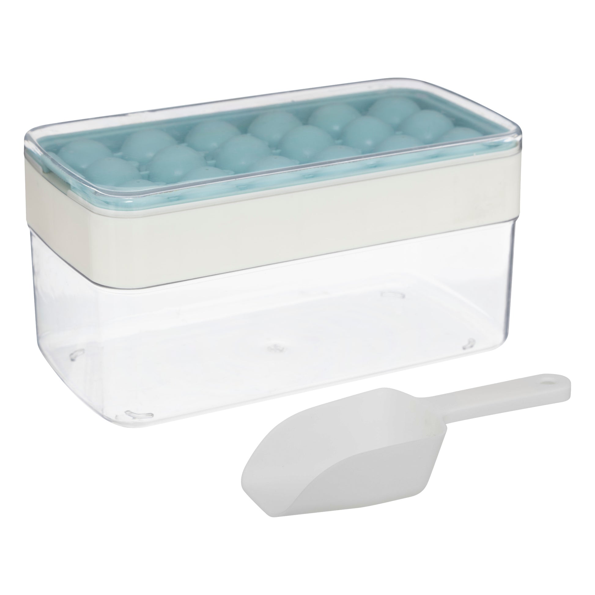 Ice tray 18 cavities TPE with 2 l box and scoop blue, silicone