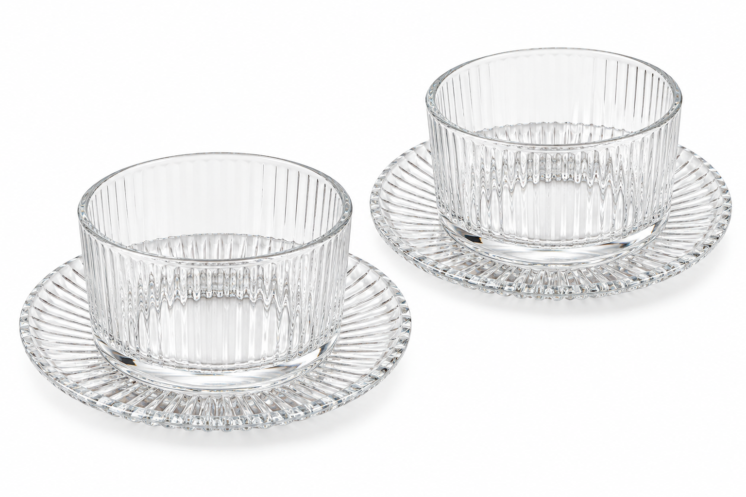 Set of 6 Glass Bowls with Saucers – Transparent
