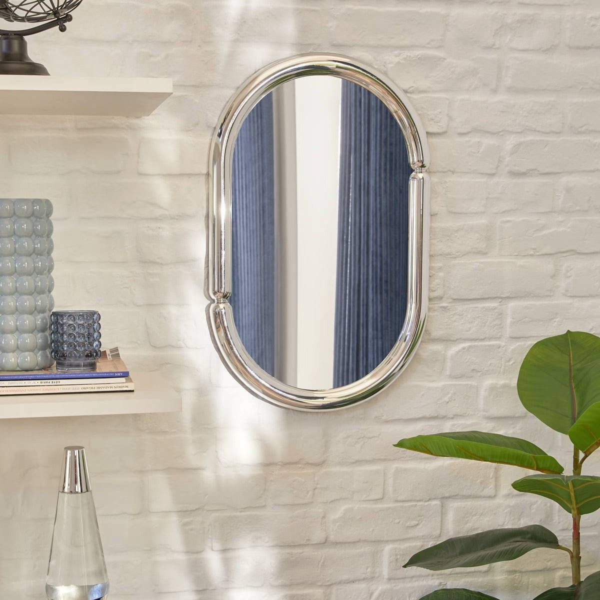 Wall Mirror "Micaela" — Oval Chrome-Effect Frame 35x55 cm