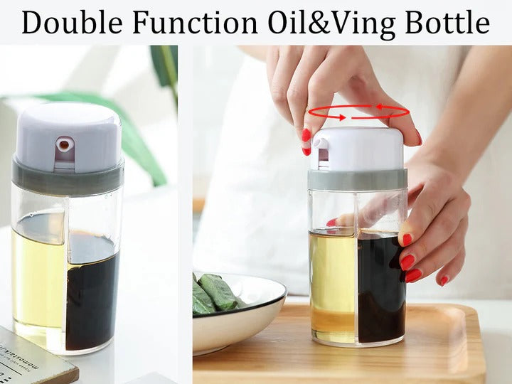 Double Oil and Vinegar Bottle with Rotating Cover