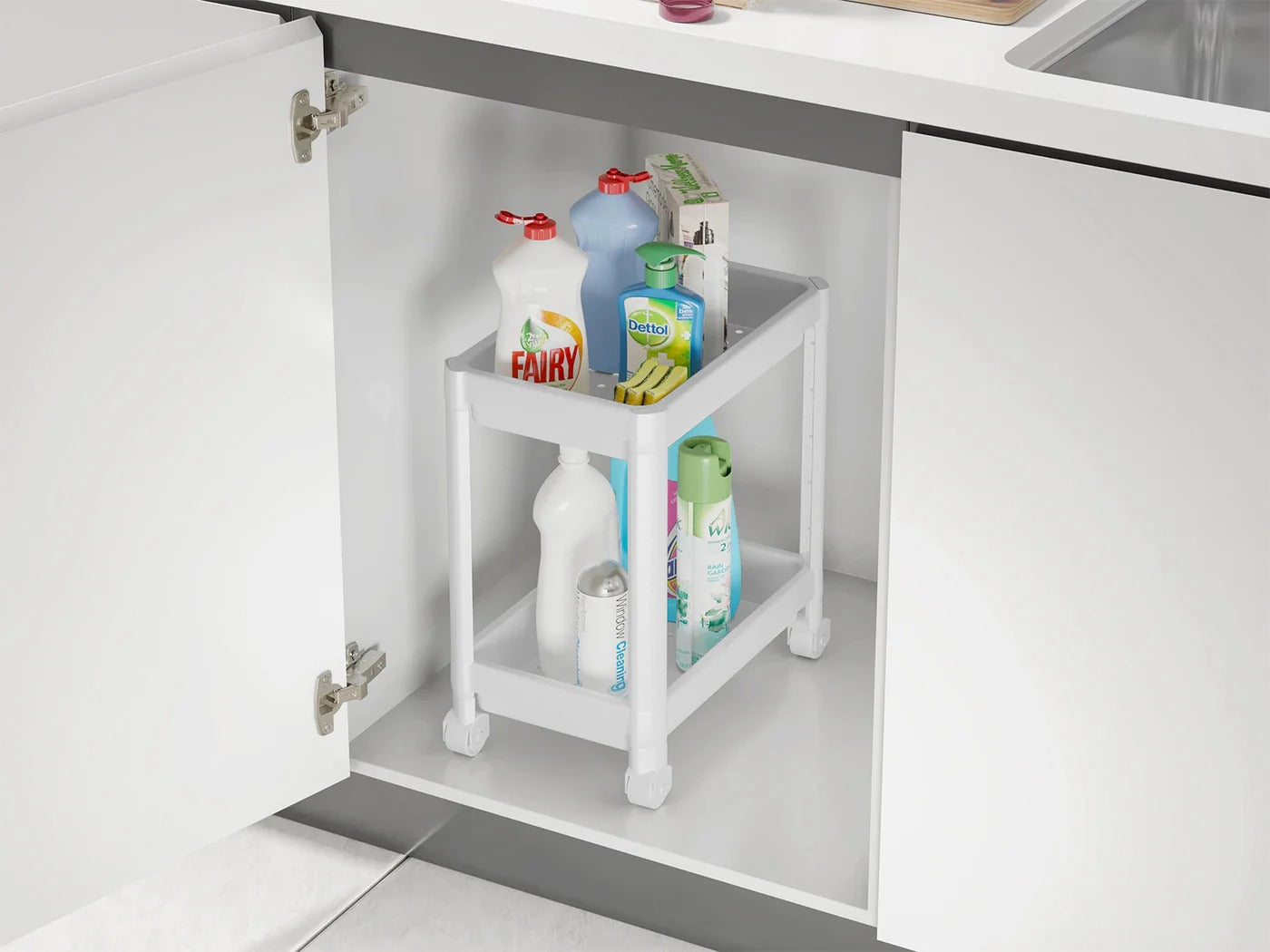 Multipurpose 2 Tiers Shelving Unit with Wheels