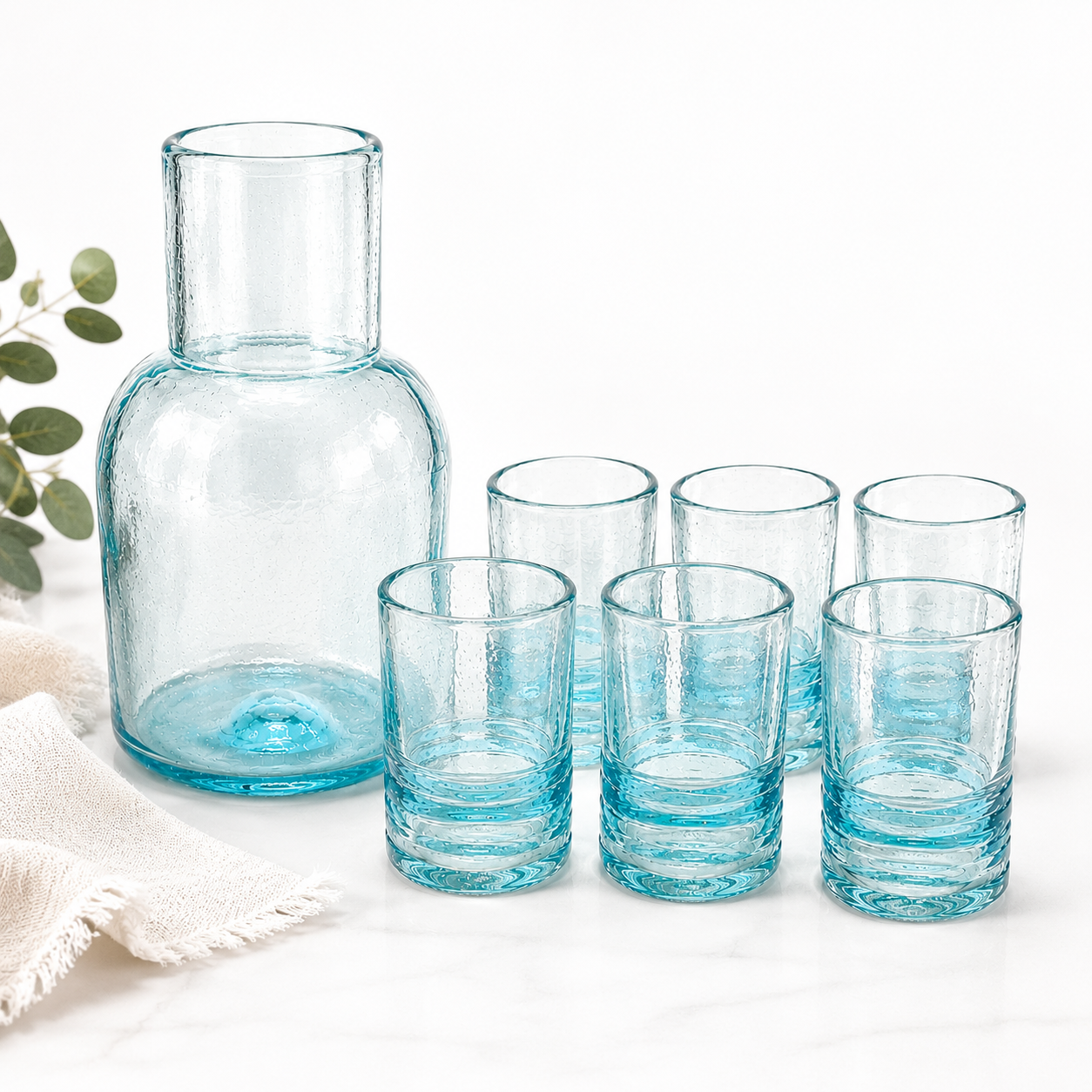 Handmade Glass Carafe with 6 Liqueur Cups Set – Carafe 23 cm