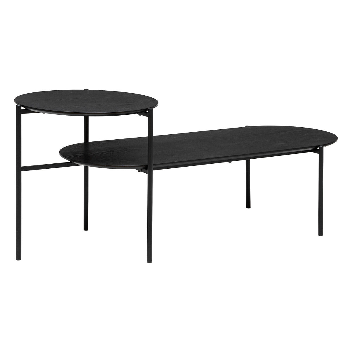 2-Tier Coffee Table "Kemi" with Black Fiberboard & Iron Legs
