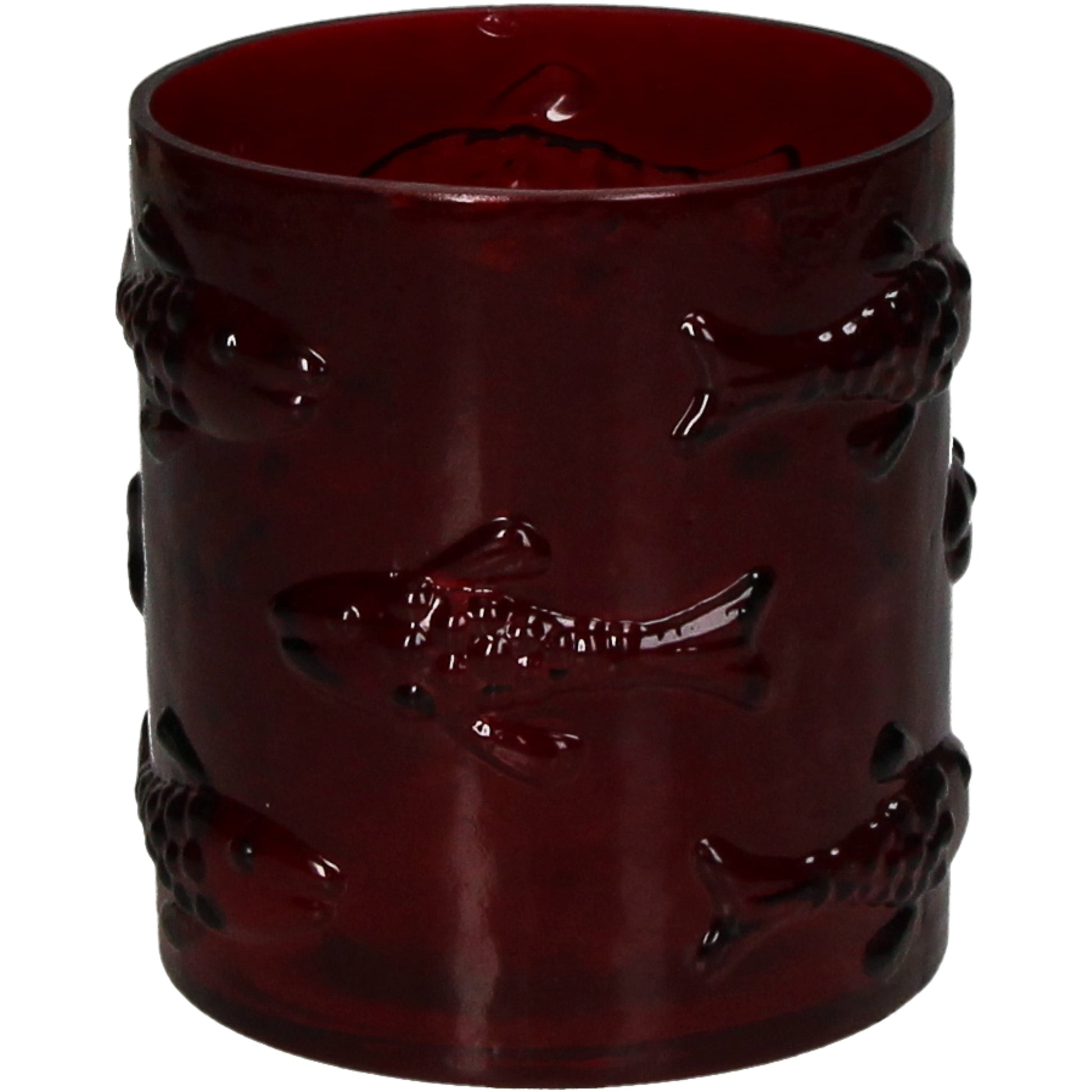 Candle Holder Fishes Red Glass Decorative Accent