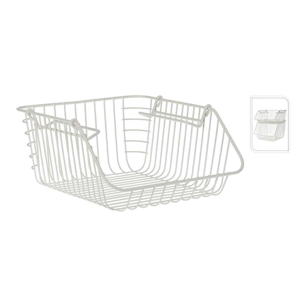 Basket Metal White, Stackable Storage, Minimalist Design