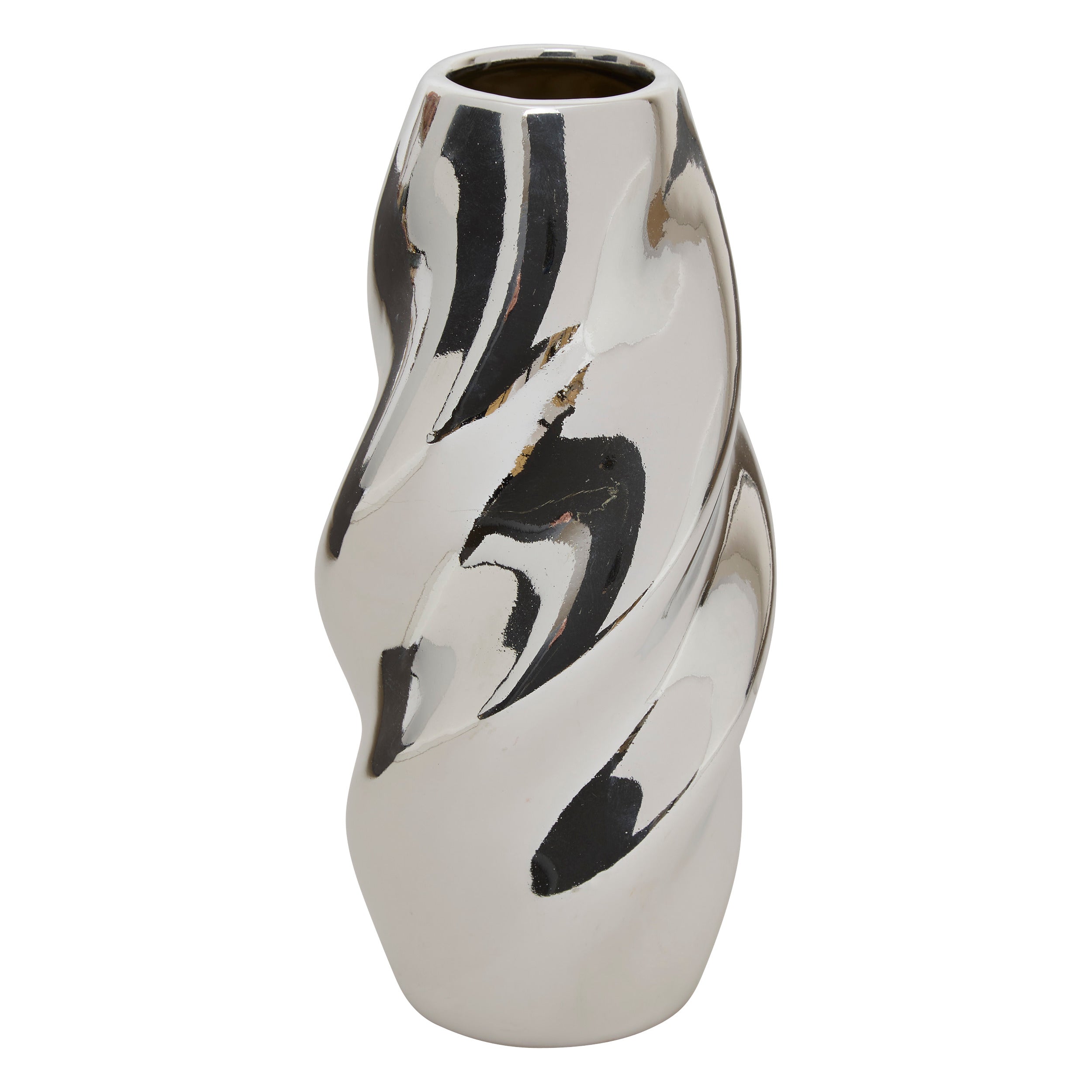 "Sky" Vase - Twisted Glazed Dolomite Ceramic, Mirror Silver, Two Sizes