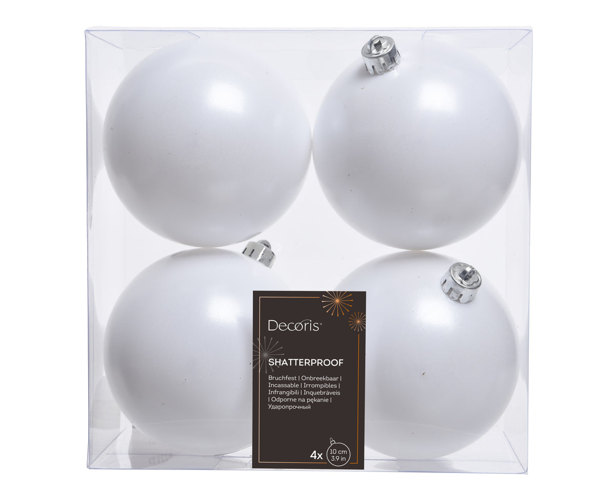 Baubles Polystyrene Matt 4 pcs – Winter White 10cm Shatterproof