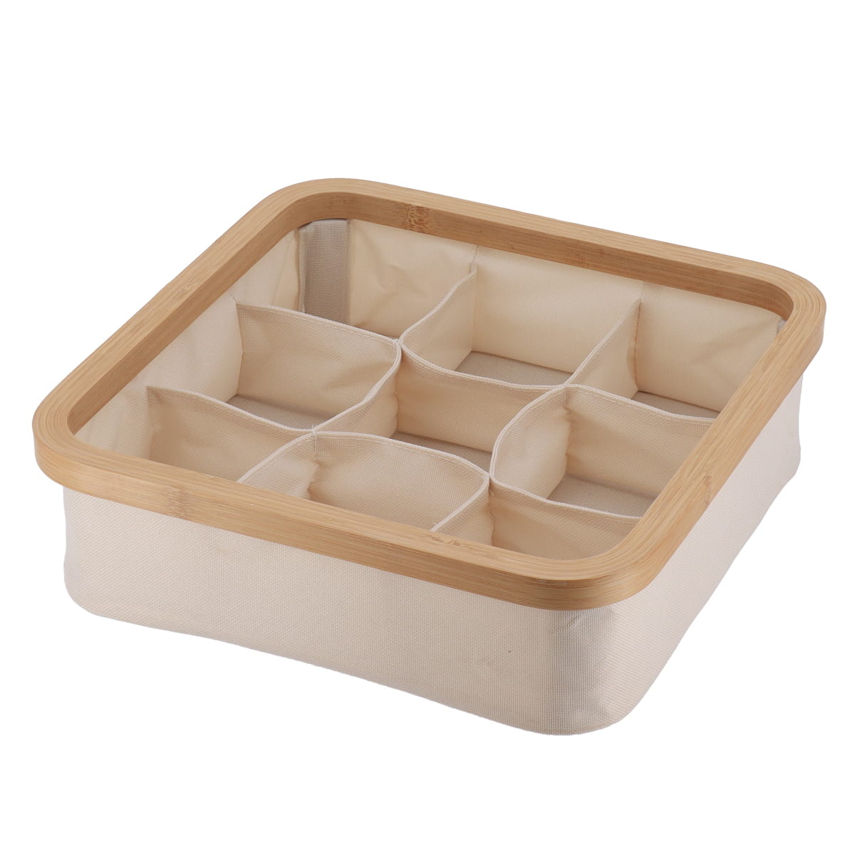 Foldable Basket with 9 Compartments, Bamboo Trim, Polyester Organizer