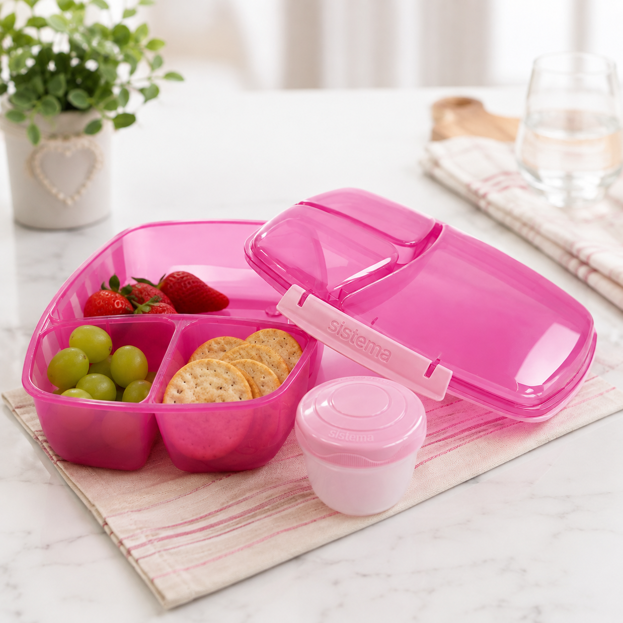 2L Triple Split Lunch Box with Yogurt Pot