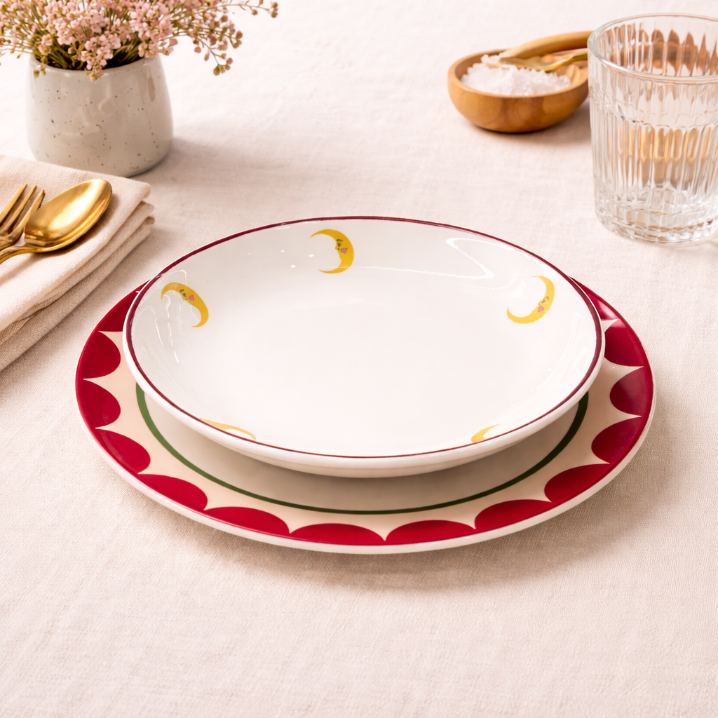 Handmade Deep Porcelain Plate 20 cm Moon Design