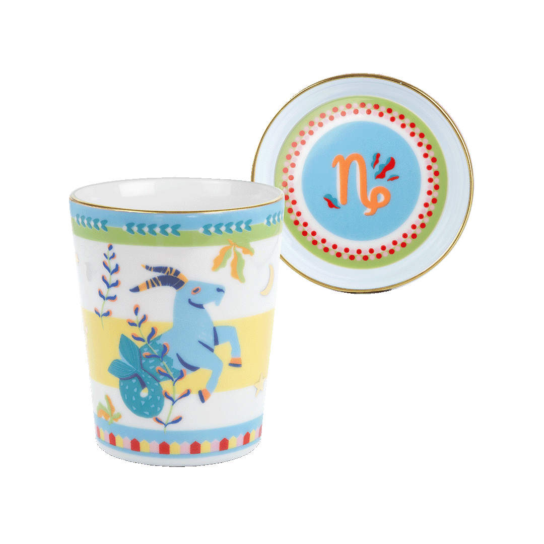 CUP WITH LID/SAUCER CAPRICORN Porcelain Mug with Lid & Saucer
