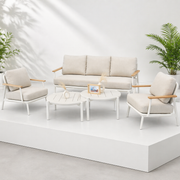 Aluminum Outdoor Sofa Set with Teak Armrests 3-Seater, 2 Chairs