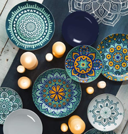 Mandala Mediterraneo Dinner Set 18 Pcs, Porcelain & Ceramic Plates, Blue Pattern