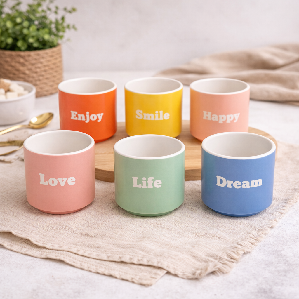SET OF 6 COFFEE CUPS COLORED