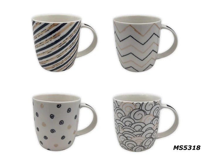 Porcelain Mug with Black & Beige Designs