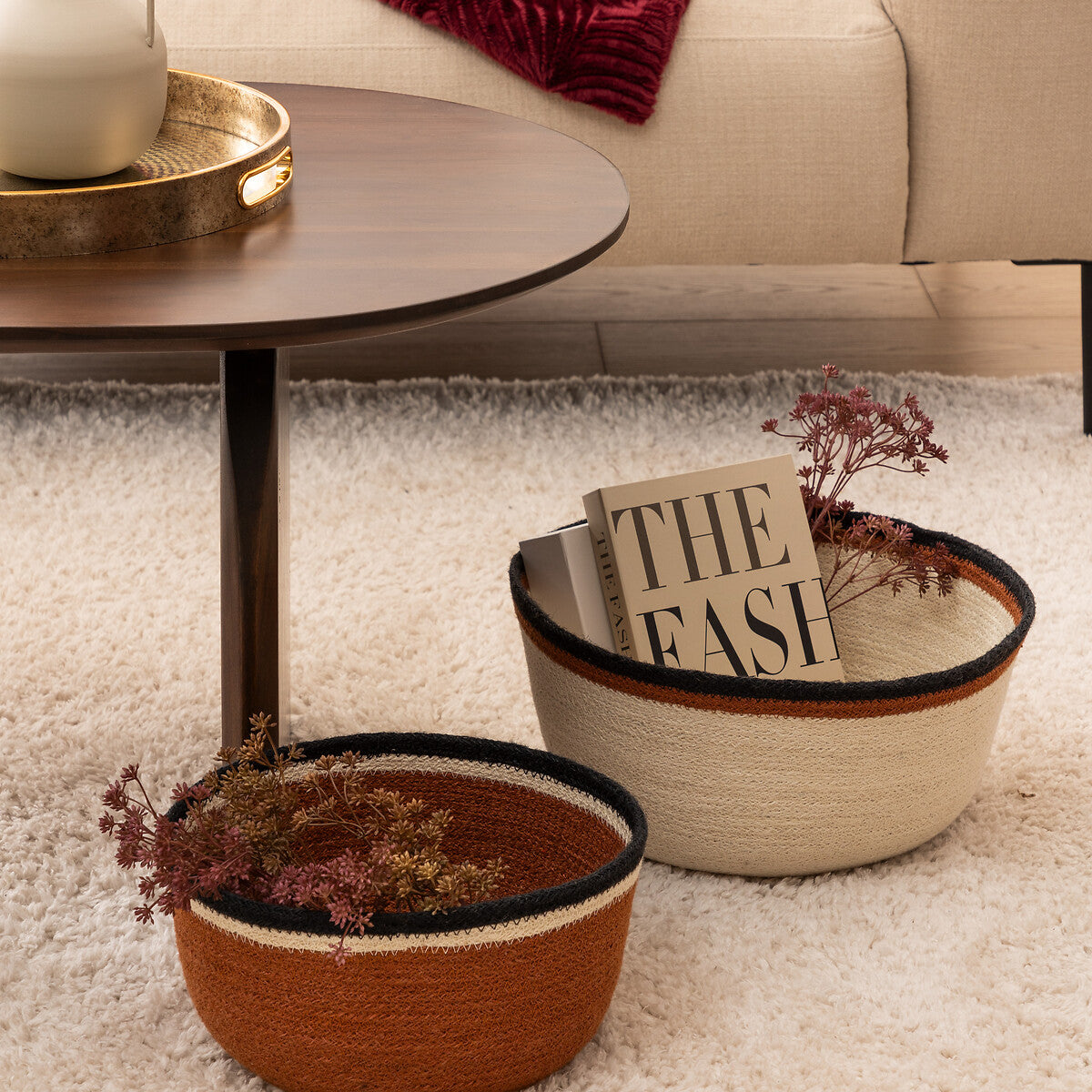 Set of 2 Round Jute Baskets "Autumn"