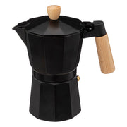 Black 6-Cup Mocha Pot with Wooden Handle - Aluminum Stovetop
