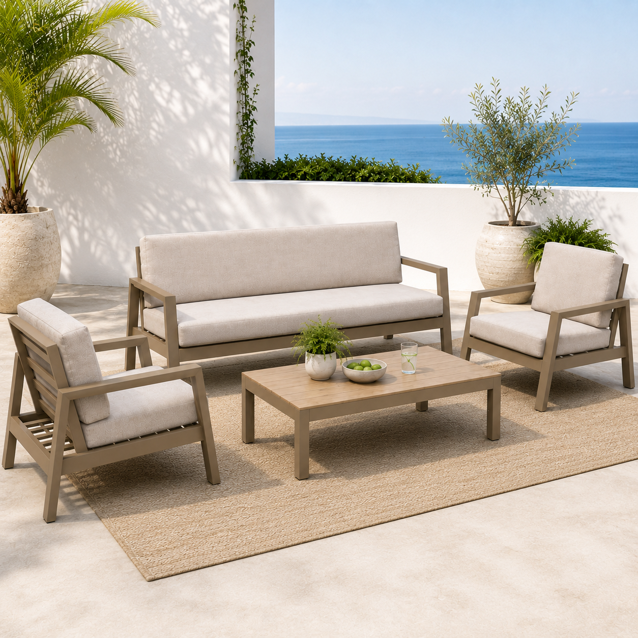 OUTDOOR ALUMINUM SET 3+1+1 WITH TABLE