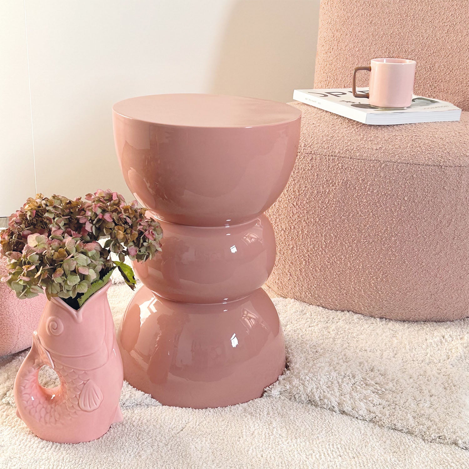 Metal Side Table Enameled Modern Accent for Living Room or Bedroom