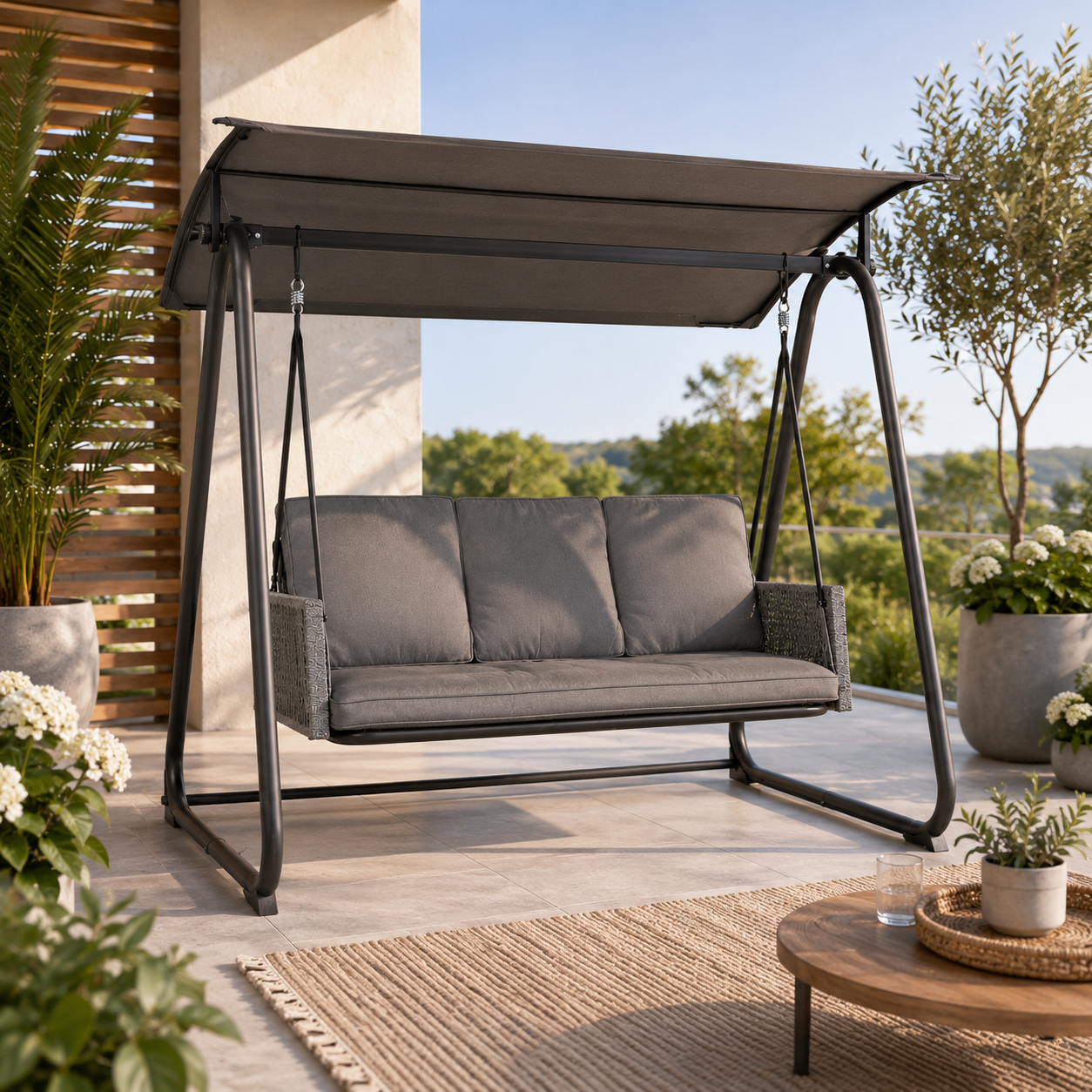 Outdoor Swing with Canopy – Rope Design Steel Frame