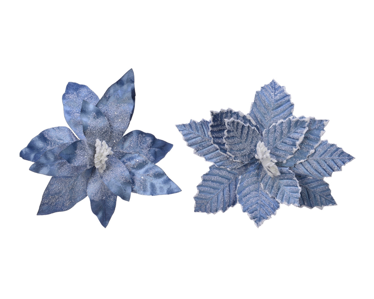 Poinsettia on Clip Frost Velvet - 34cm Christmas Decoration Clip