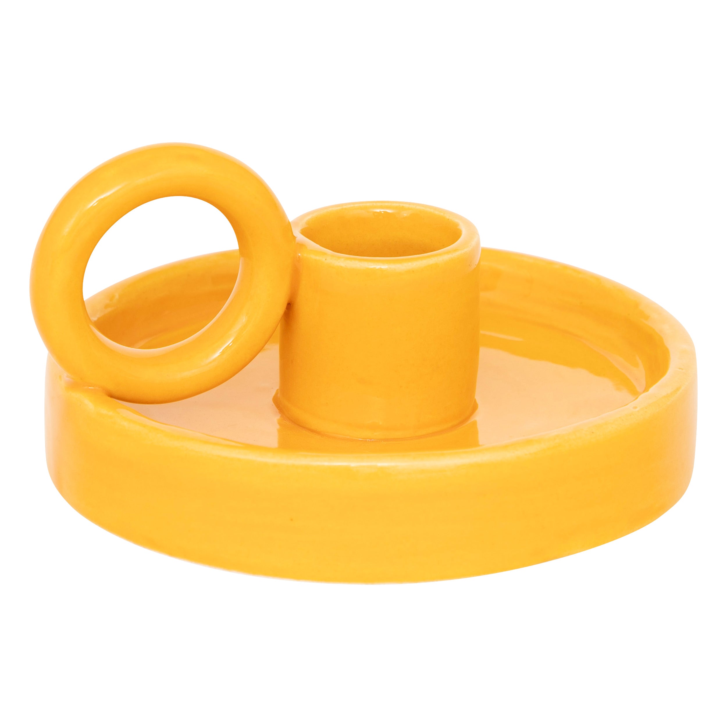 Candle Holder "Yuca" - Glazed Ceramic Taper Holder with Ring Handle