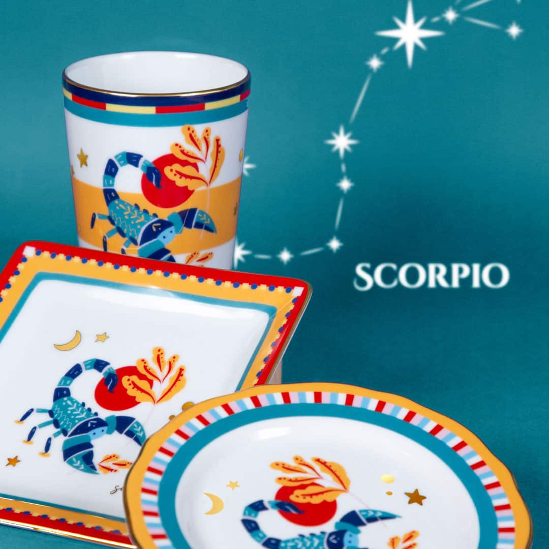 CUP WITH LID/SAUCER SCORPIO - Porcelain Zodiac Mug & Saucer