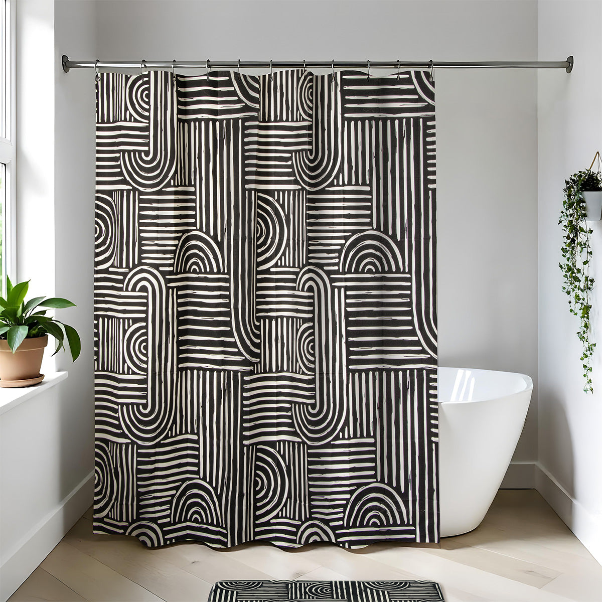 Shower Curtain Eva Ethnic Vibes Black PEVA 180x200cm Modern Bathroom Decor