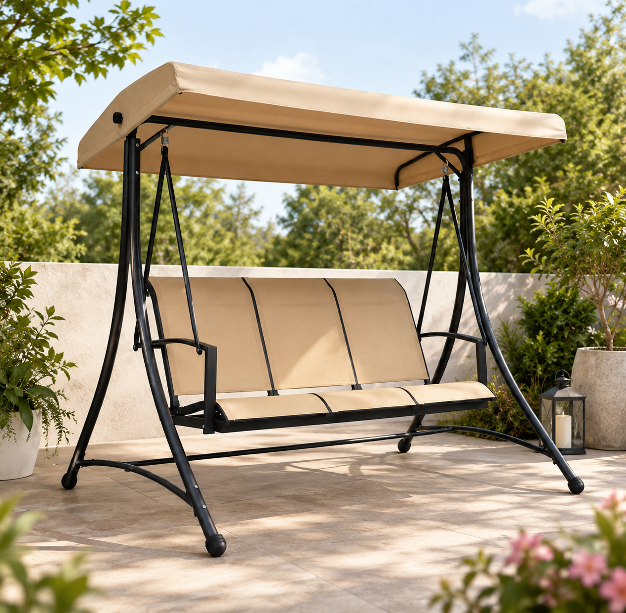 Outdoor Garden Swing Chair with Canopy – Steel Frame, 3-Seater (196×113×179 cm)