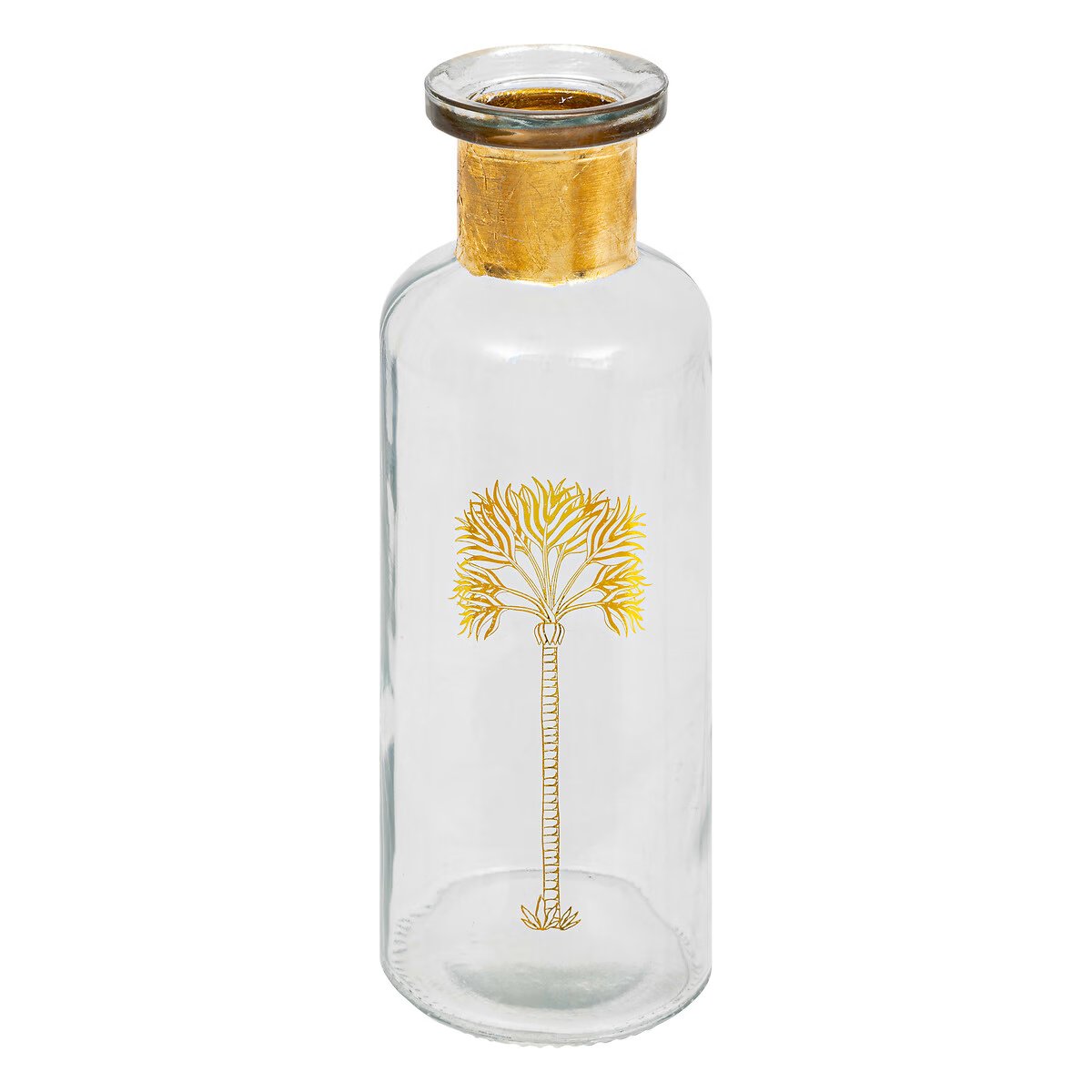 CLEAR GLASS BOTTLE VASE WITH GOLDEN PATTERNS