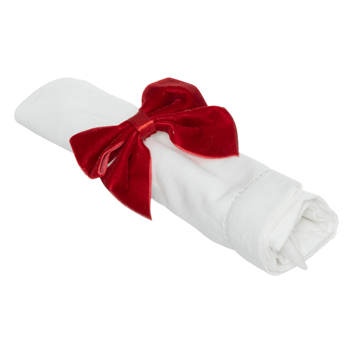 Set of 2 Napkin Rings Red Velvet Bow - Christmas Tableware